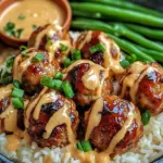 Korean-Style BBQ Meatballs with Rice & Creamy Sauce